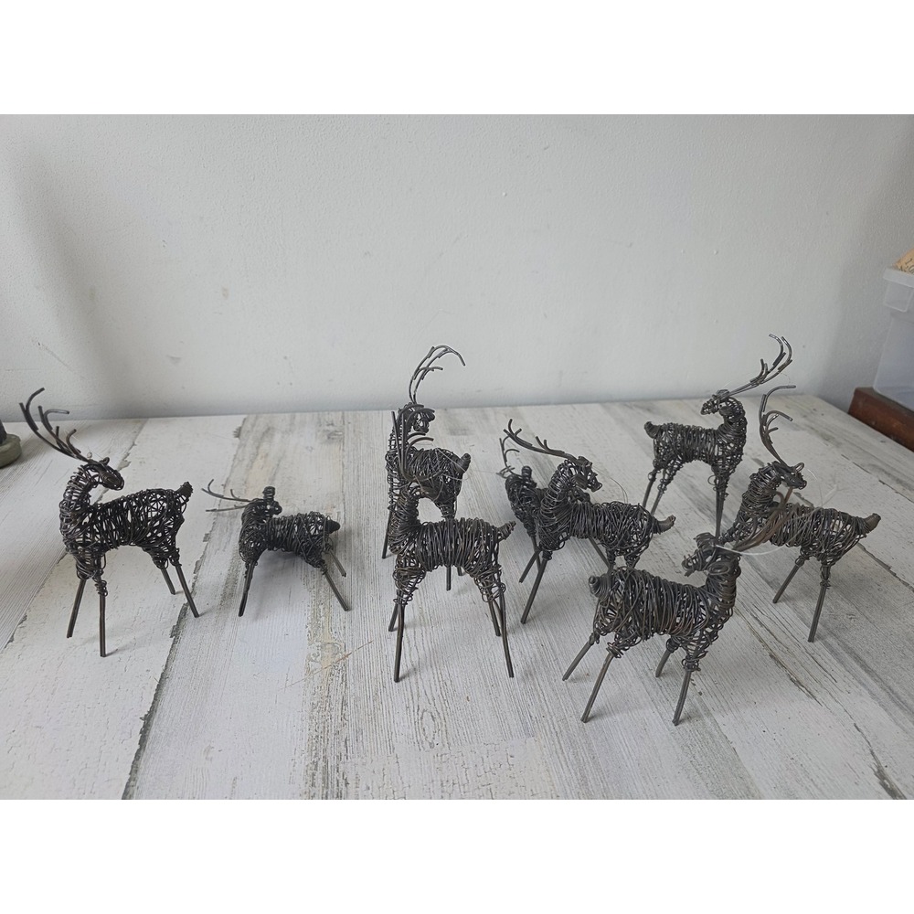 Unique metal reindeer deer ornament set village shabby‎ chic Xmas tree